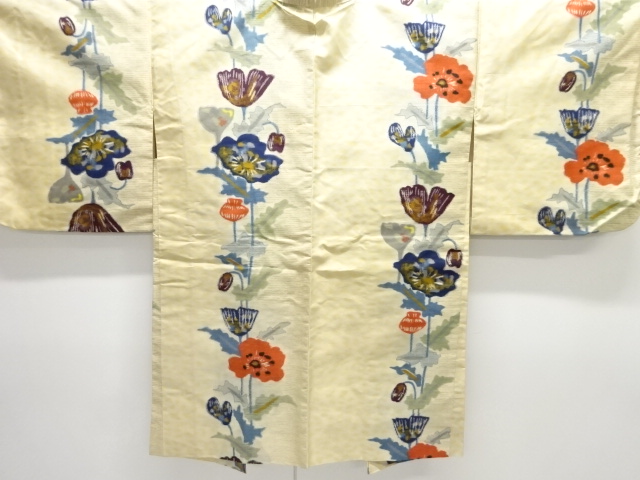 JAPANESE KIMONO / ANTIQUE TAISHO ROMAN / MUSTARD PATTERN WEAVING MEISE
